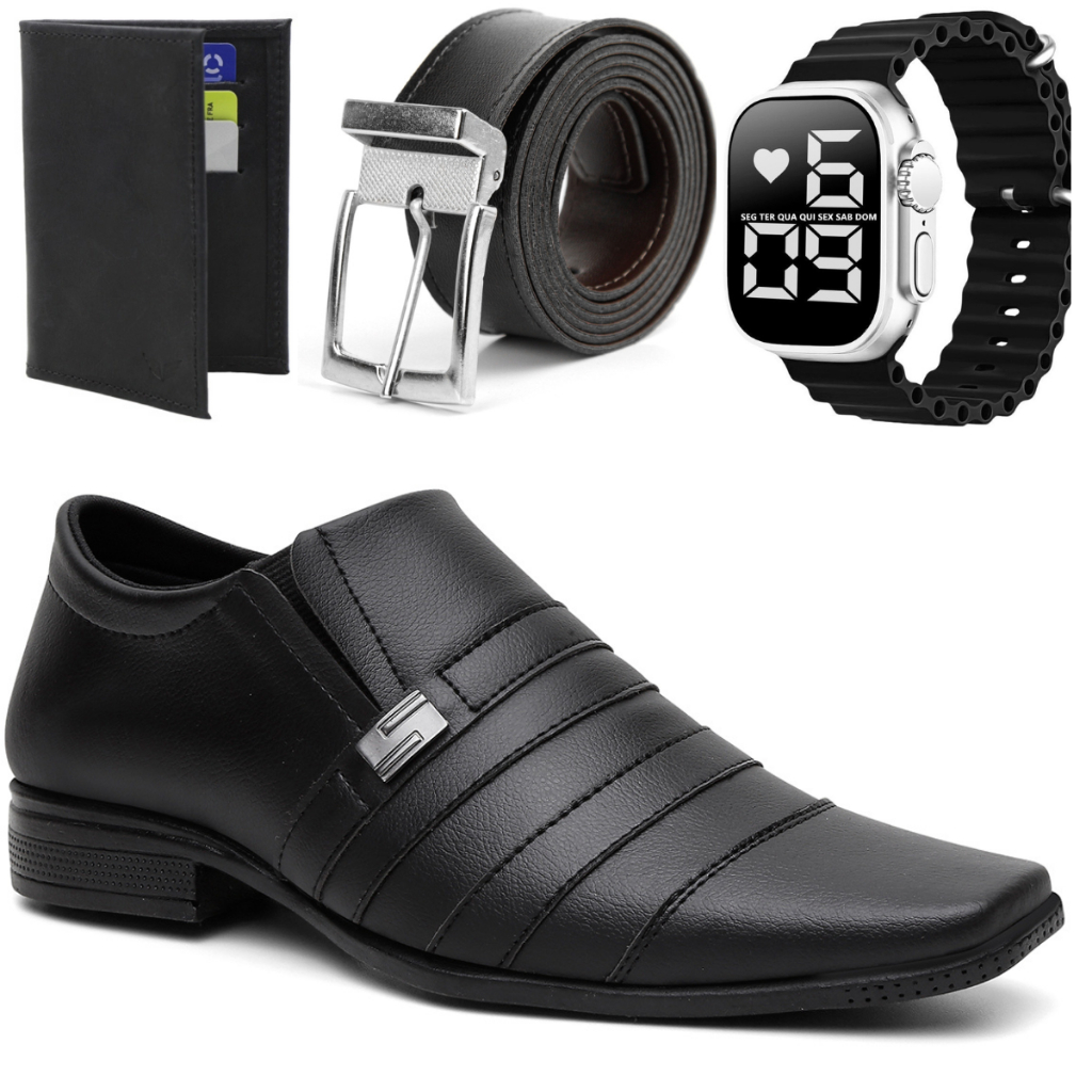 Kit Sapato Social Em Couro Italiano + Brindes Extremo Confortável Classico