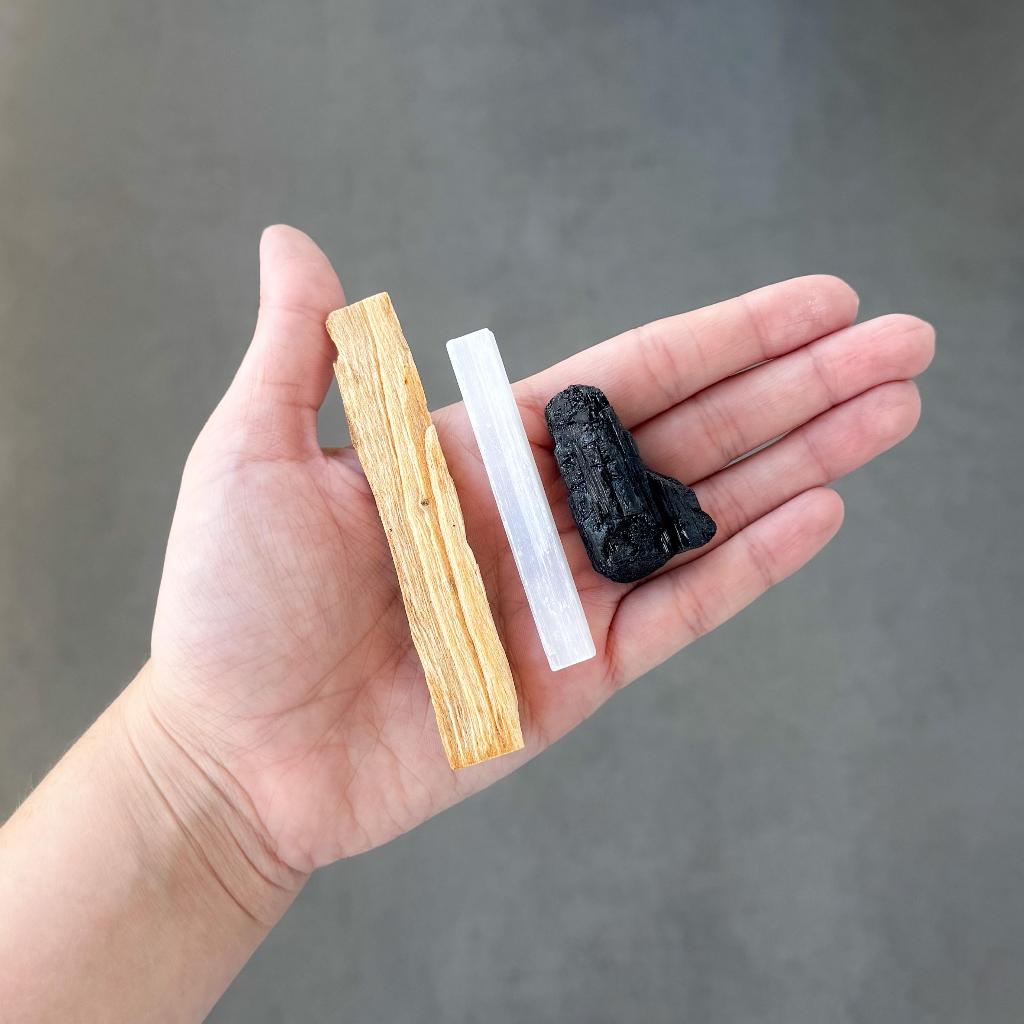 KIT PROTEÇÃO - Selenita, Turmalina Negra e Palo Santo