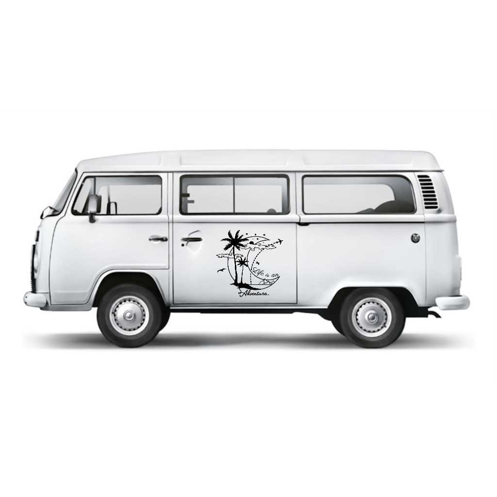 Adesivo Motorhome Lua Coqueiros Avião Kombi Caminhonete Mot80