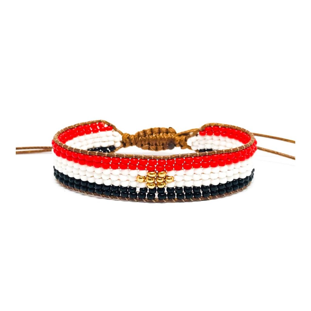 Pulseira Bandeira Egito 🇪🇬 (Miçangas Jablonex / Preciosa)