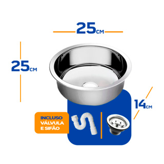 Cuba As Redonda Cozinha 25cm Aço Inox 304 Válvula E Sifão em Oferta na Shopee
