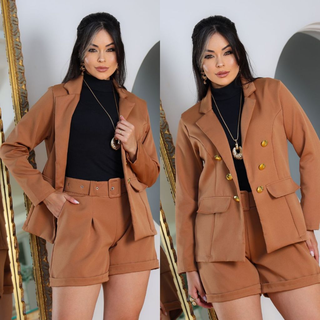 Comjunto Feminino Blazer e Short com elastico Moda Social