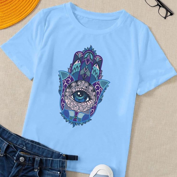 Camiseta Azul Bebe Unissex Estampada Olho Grego Afasta Mal Olhado e Olho gordo Contra inveja