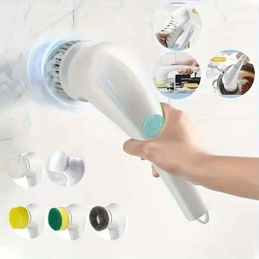 Escova Elétrica De Limpeza 5 Em 1 Multiuso Sem Fio Recarregável Limpador Prático Cozinha Banheiro