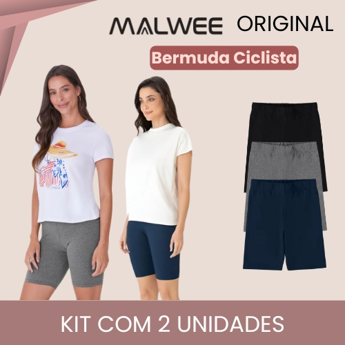 Kit 2 Bermuda Ciclista Feminina Cotton Malwee Adulto Básica em Algodão Confortável Fitness Academia Treino Esportivo em Oferta na Shopee
