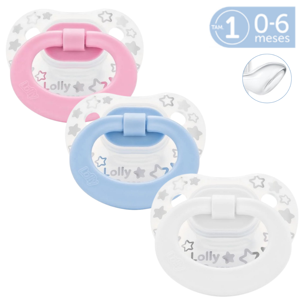 Chupeta Ortodôntica 0-6 Meses com alça Bico Silicone Macio Estrelinha Lolly em Oferta na Shopee