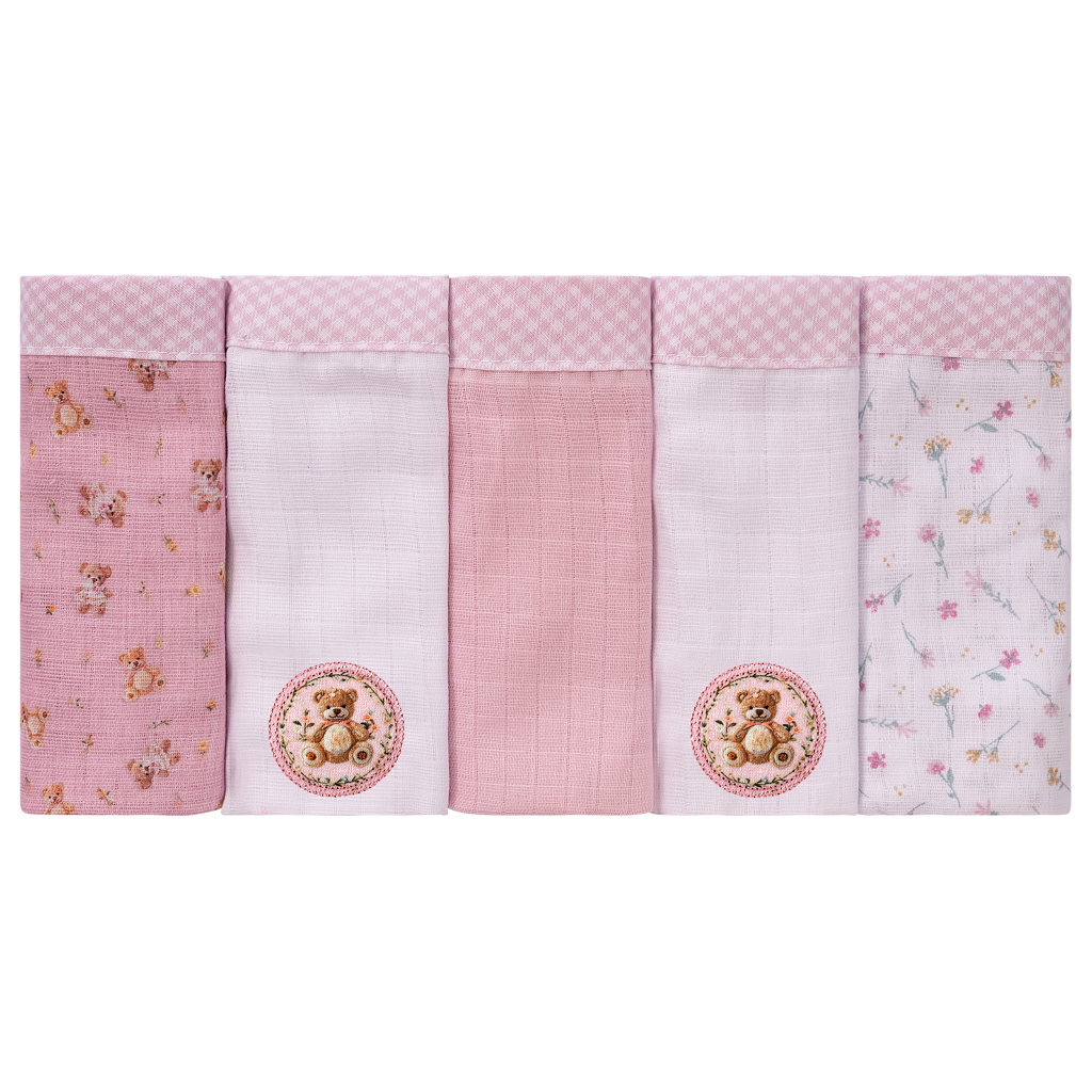 Kit Fralda de Pano Baby Joy Fabula 5 Unidades Com debrum e Bainha Estampa Digital Incomfral