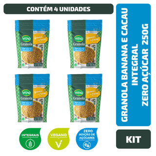 Kit 4 Un. Granola Banana E Cacau Integral Zero Açúcar Vitao 250G em Oferta na Shopee