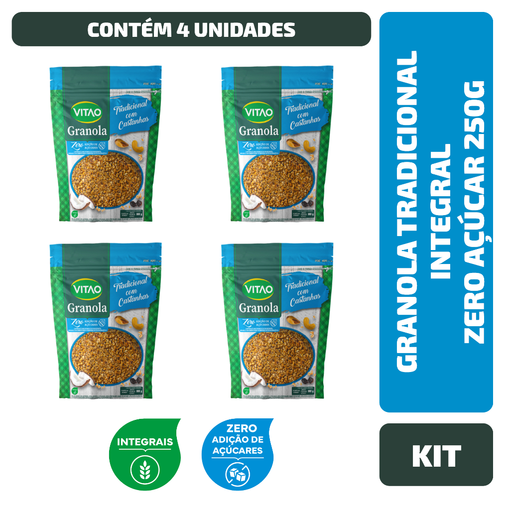 Kit Granola Tradicional Integral Zero Açúcar Vitao 250G - 4 Unidades - Food & Beverages