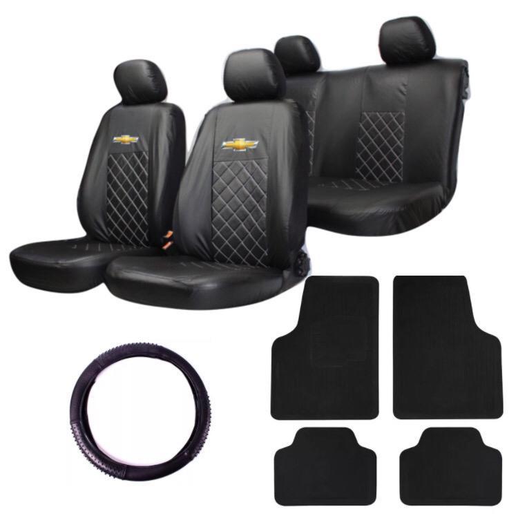Kit Capa Banco Carro Couro Diamantada Tapete volante Chevrolet AGILE