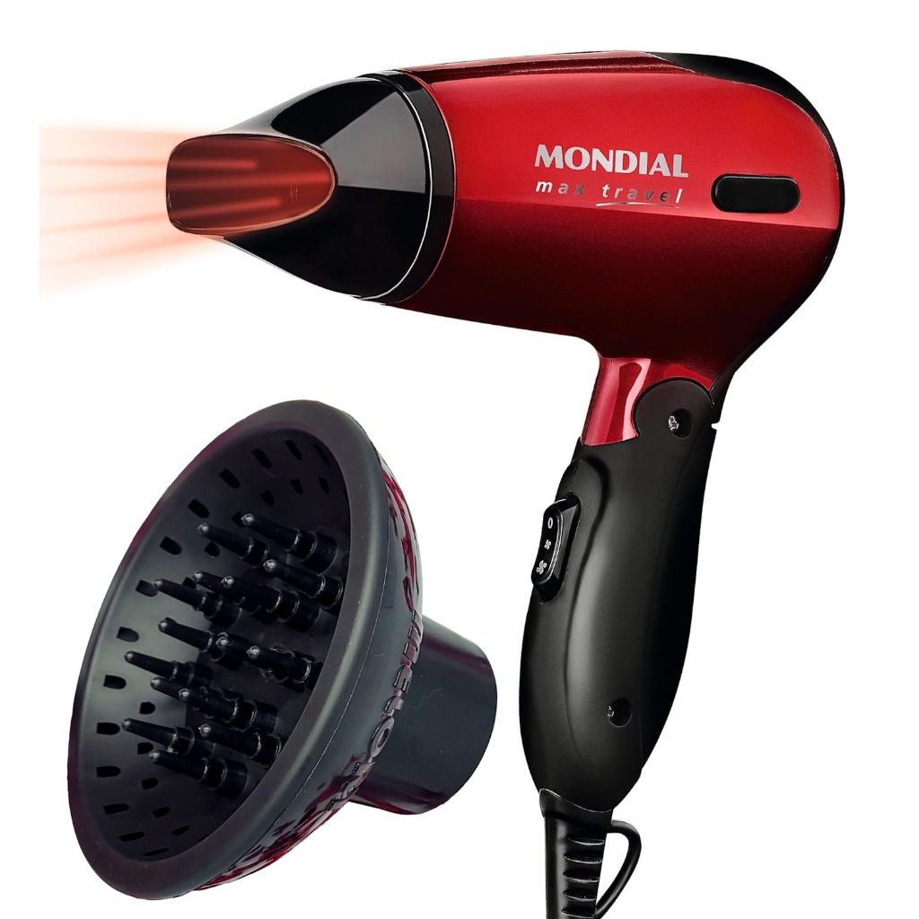 Secador de Cabelo Mondial 1200w Mini Dobrável Viagem Bivolt Com Difusor De Cachos em Oferta na Shopee