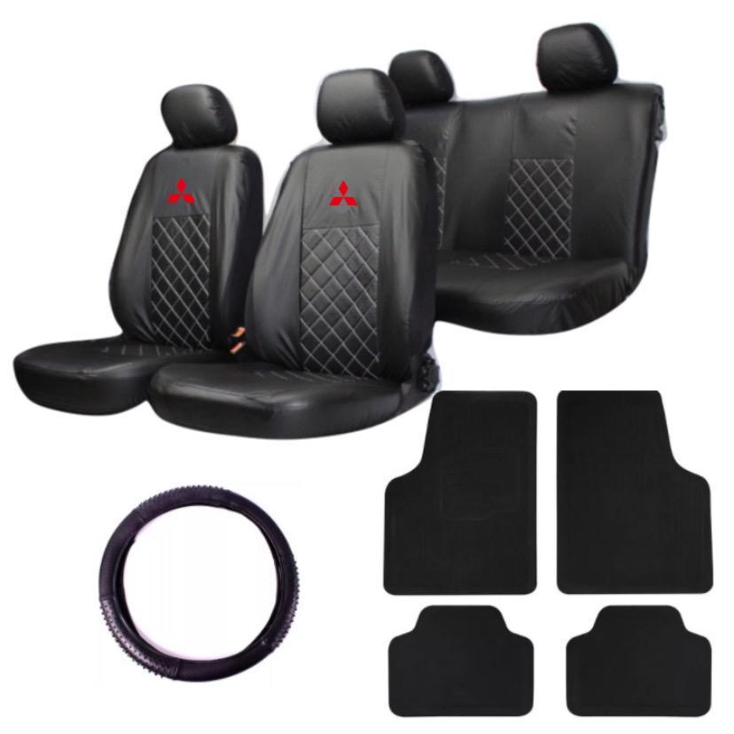 Kit Capa Banco Carro Couro Diamantada Tapete volante Mitsubishi L200 TRITON