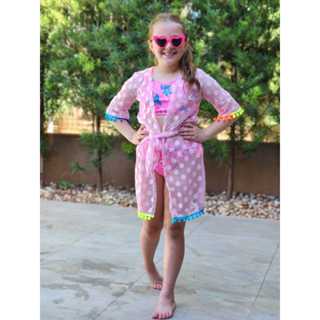 saida de praia femenina infantil com pompom em Oferta na Shopee