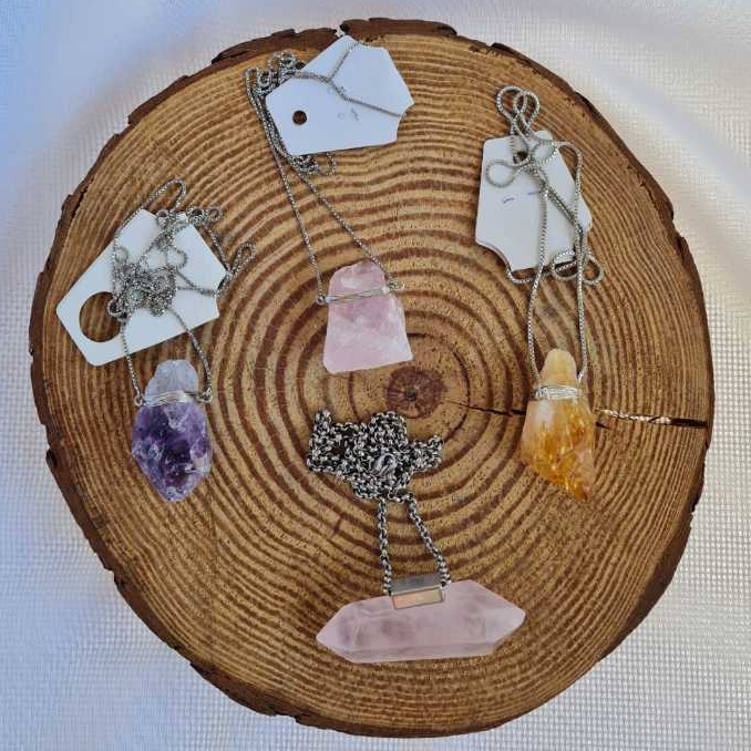 Colar Pingente Longo Ametista Citrino Quartzo Rosa Pedra Natural Diversos Boas Energias