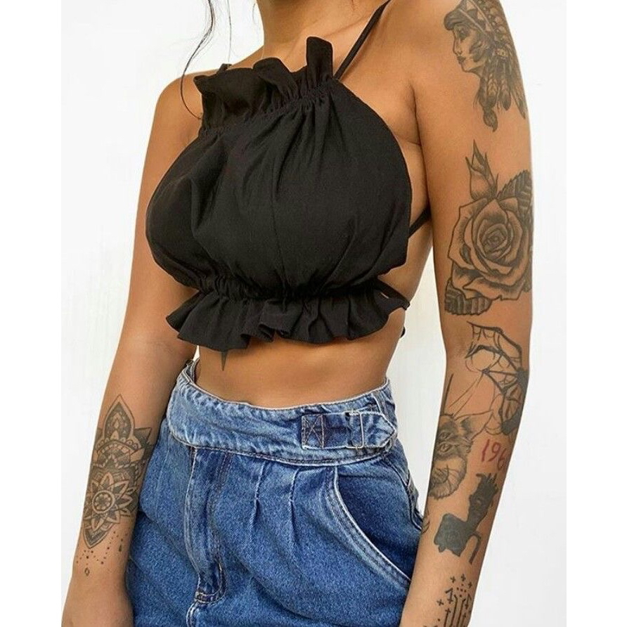 Cropped Top com bojo Concha moda feminina blusa feminina Blogueira Cropped concha com tiras e bojo