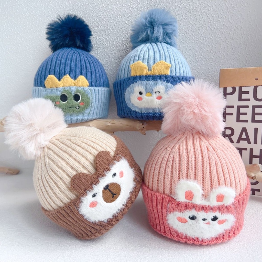 Chapéu de Malha Grossa com Estampa de Animais menina e menino em Oferta na Shopee