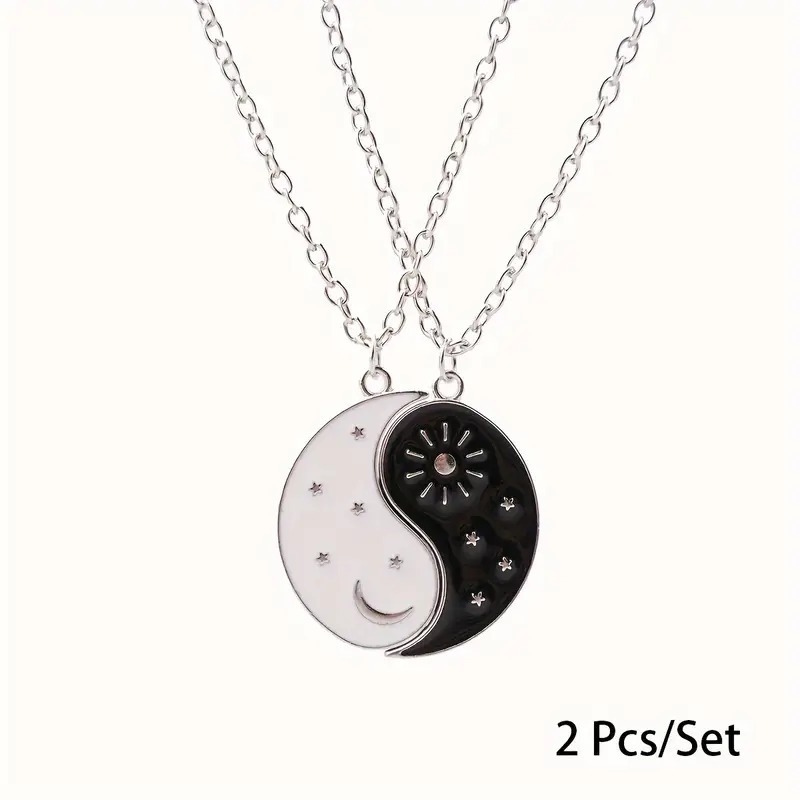 Conjunto de Colares Aço Inoxidável Sol e Lua Yin Yang Colar Casal Amizade Couple Presente em Oferta na Shopee