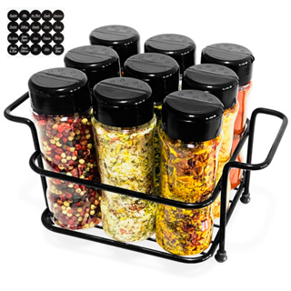 Porta Condimentos Bancada Cozinha Preto com 9 Potes 130ml Tampa Dupla com Etiquetas em Oferta na Shopee
