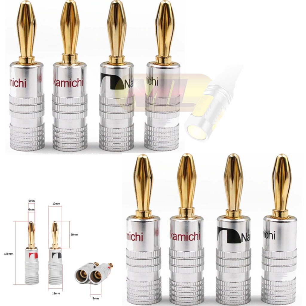 Kit Conector Banana 24k Gold Caixa De Som Receiver Home Theater Amplificador