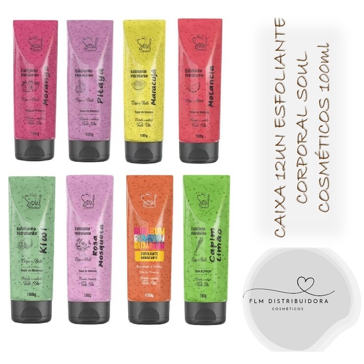Caixa 12un Hidratante Esfoliante Soul Cosméticos 100g em Oferta na Shopee