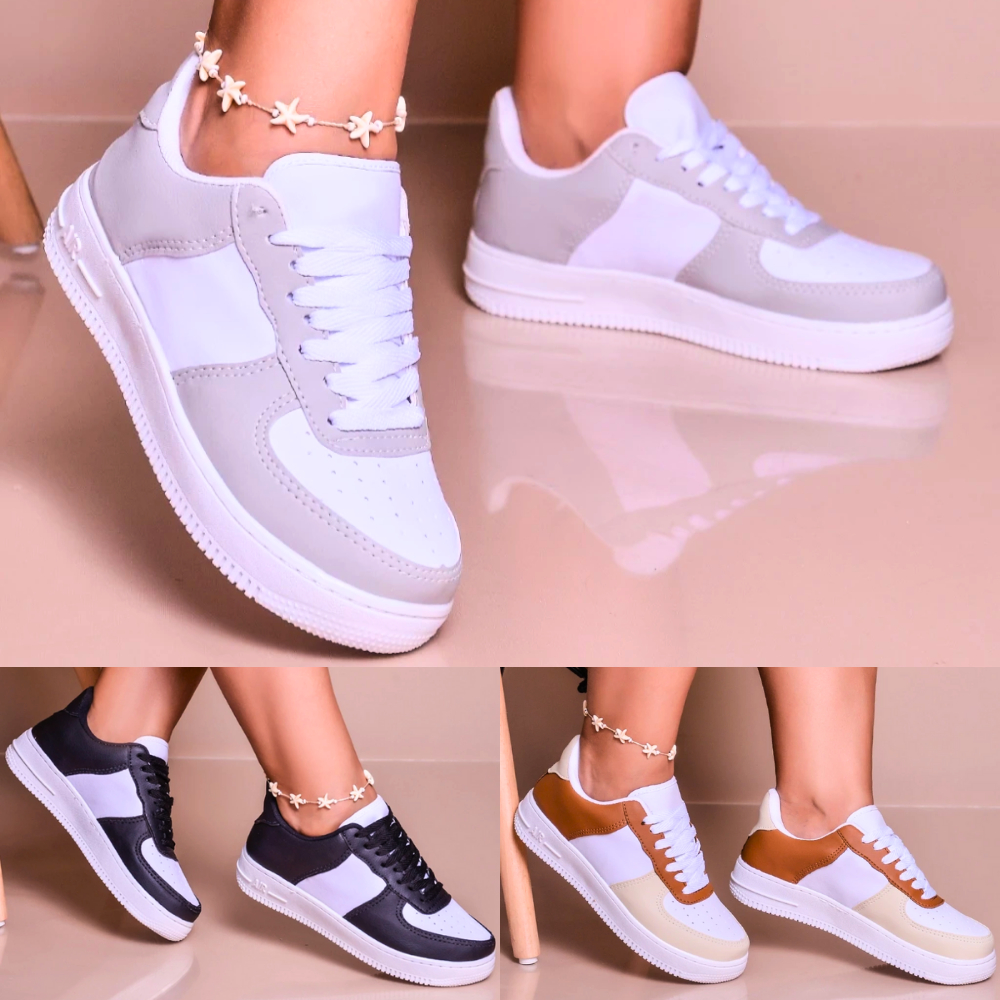 Tênis Feminino Branco Cinza Caramelo Casual Confortavel Macio Leve Academia