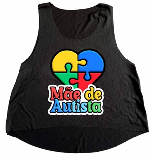 Cropped Preto Regata Camiseta Feminina Academia Mãe de Autismo em Oferta na Shopee