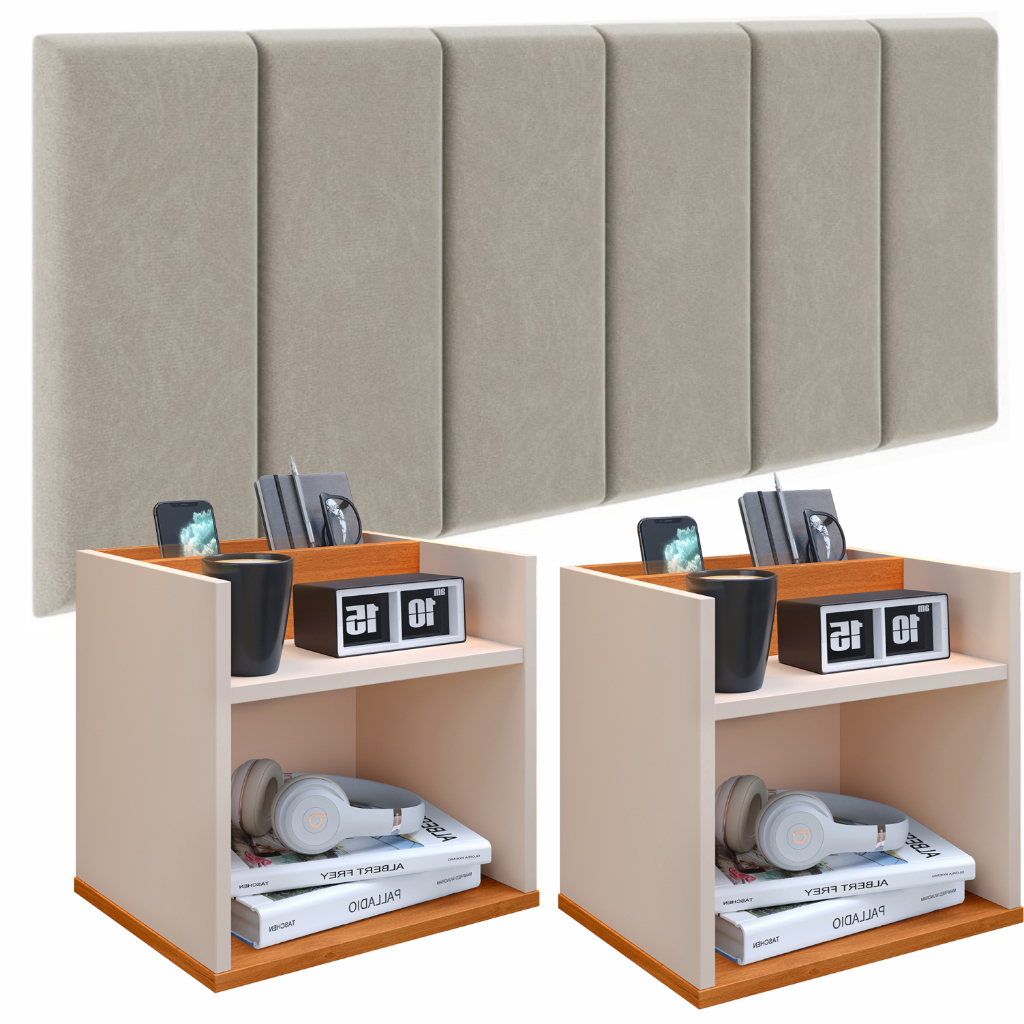 Kit casal queen 1,60 Conjunto 2 Mesinha Quarto  Madri + Cabeceira  Estofada Cama Luxo 1,60