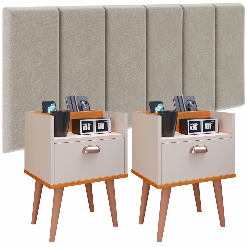 Conjunto Quarto Cabeceira e Mesas Casal QUEEN 1,60 2 Mesinha Quarto + Cabeceira Cama Luxo 1,60