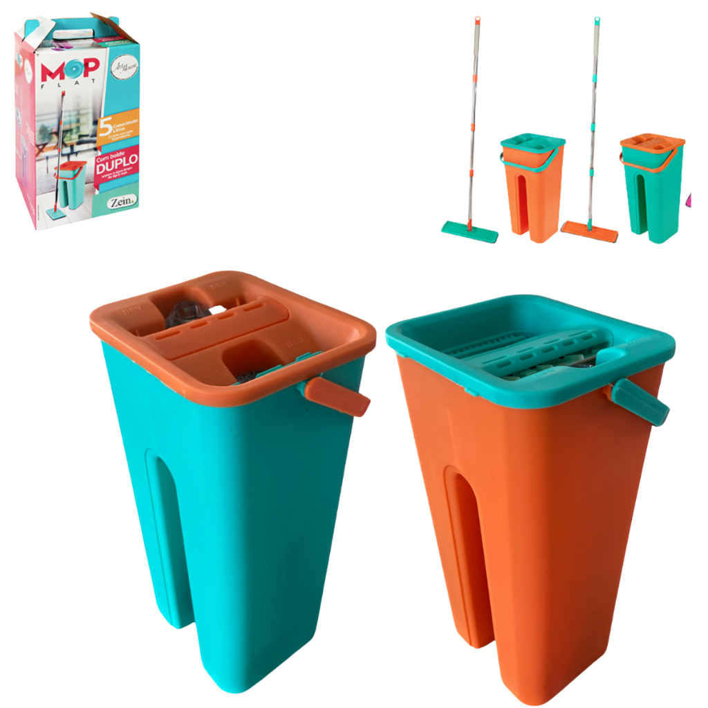 Rodo Mágico Esfregão Flat Mop Balde 5 Litros com 2 Refil