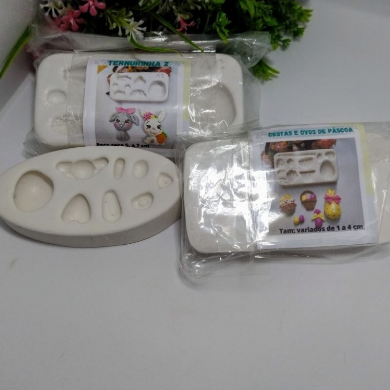 Kit/molde silicone/ternurinha/coelhos/cesta/ovos/páscoa/biscuit.