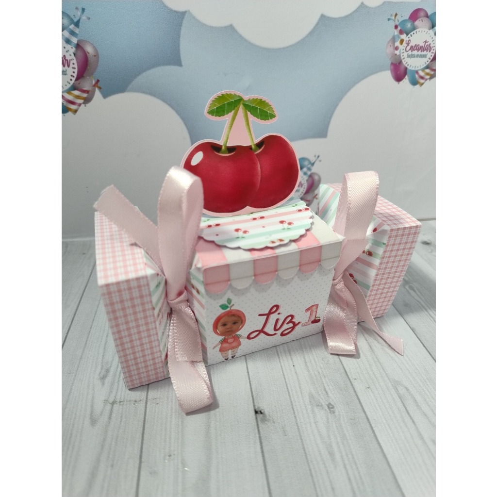 Caixa Bala Aplique 3D Personalizada | Cerejinha do Bolo | Papelaria para festa infantil | Lembrancinha Personalizada