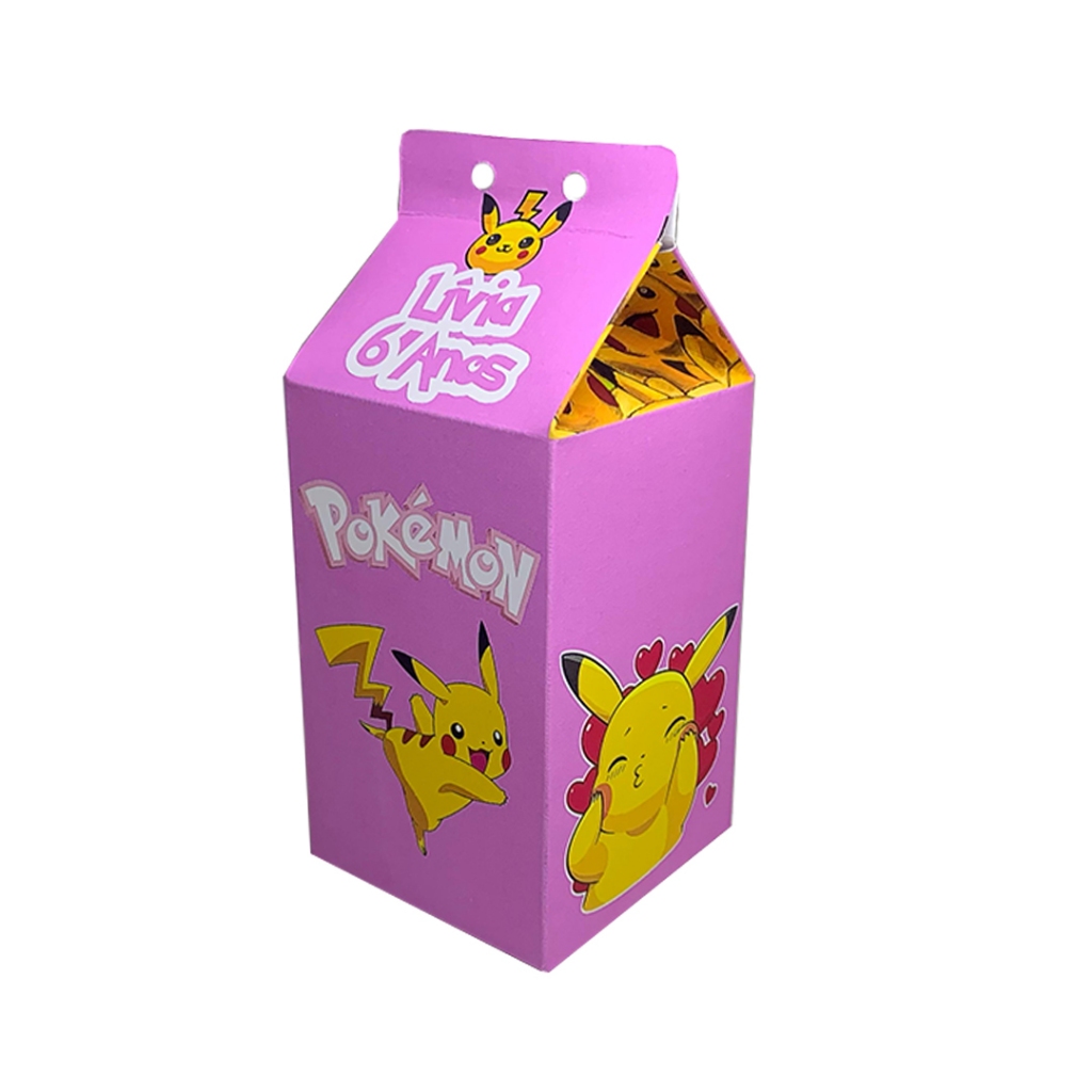 Caixinha Pikachu Milk Pokémon Rosa Personalizada Com Nome e Idade Lembrancinha Doces e Balas