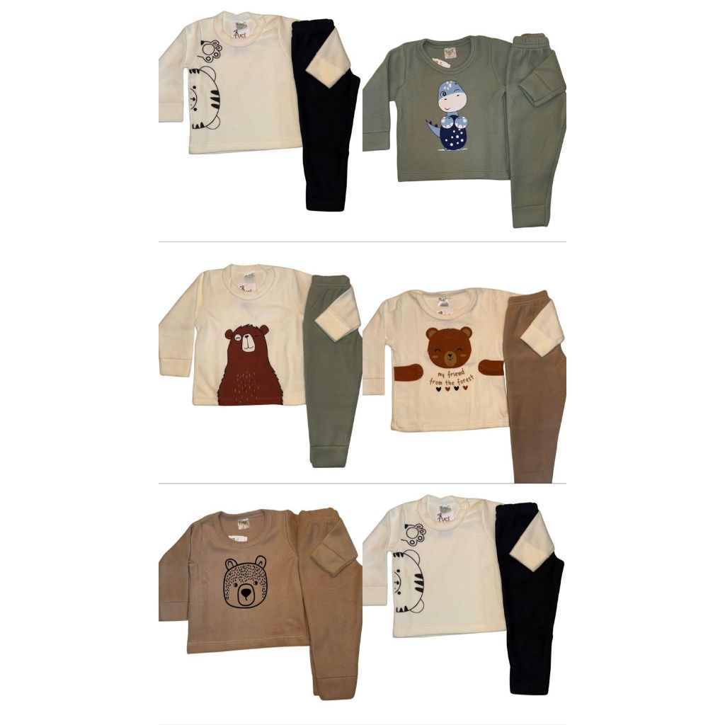 Kit 4 Peças Soft Inverno Bebê Menino Dois Conjuntos Manga Longa e Calça em Oferta na Shopee