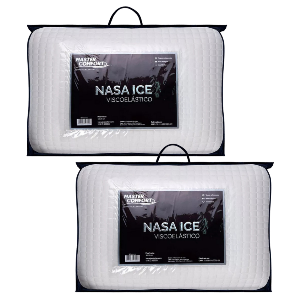 KIT COM 02 TRAVESSEIRO NASA ICE LUXO VISCOELASTICO FIRME MEDIO