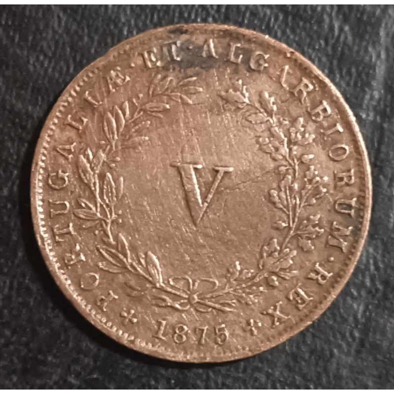 Moeda V Réis 1875 Portugal MBC