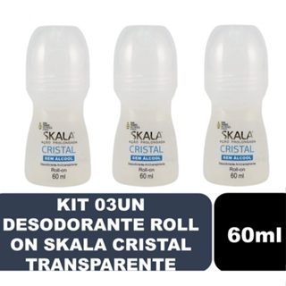 Kit 03un Desodorante Roll-On 60ml Skala Cristal Sem Álcool - Transparente em Oferta na Shopee