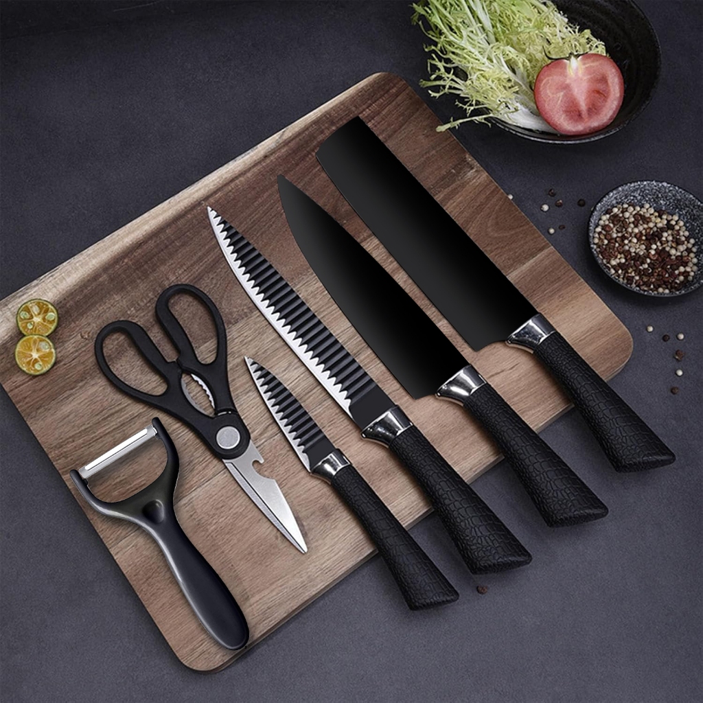 KIT DE FACAS PROFISSIONAIS CONJUNTO DE 6 PEÇAS Kit Jogo De Facas Inox Corte Afiado Antiaderente(C)
