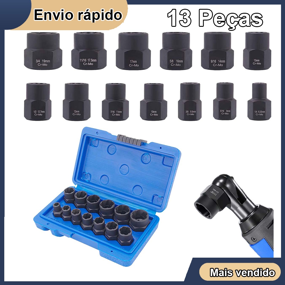 13 peças Kit de remoção de porca, parafuso danificado, parafuso prisioneiro, extrator de parafuso, conjunto de soquetes