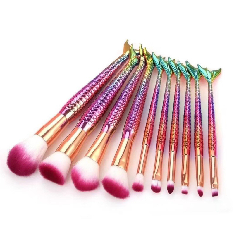 Pincel Pinceis De Maquiagem Kit com 9 Pinceis Sereia Calda De Peixe Rosa