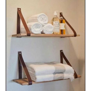 Kit 2 a 6 Prateleiras de Madeira Com Alça de Couro Para Decoração Casa Quarto Luxo Nicho Industrial