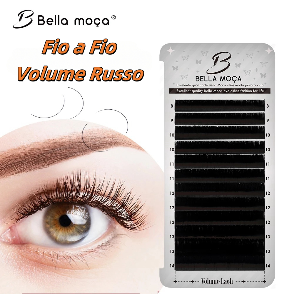 Bella Moça Original Fio a Fio Volume Russo Extensão de Cilios Lash Design 8-14mm