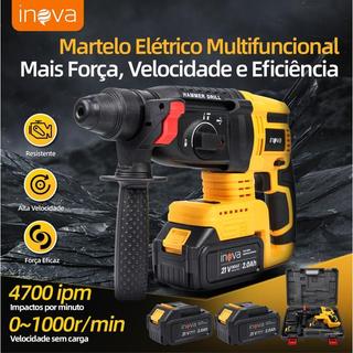INOVA Furadeira,Martelete,Rompedore Perfurador Sem Fio 750W 21V • 2 Baterias Li-ion 2000mAh• Kit