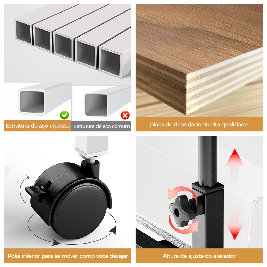 Mesa Mutiuso Mesinha Notebook Com Altura Regulavel e Rodinhas Tablet Cama Sofá Ajustavel