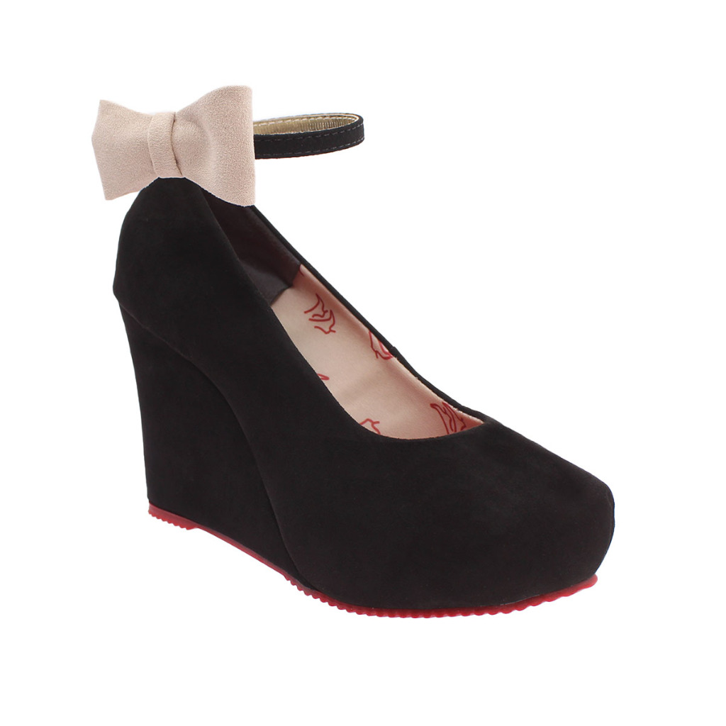 Sapato Boneca Preto Anabela Fechado Lançamento Inverno 538