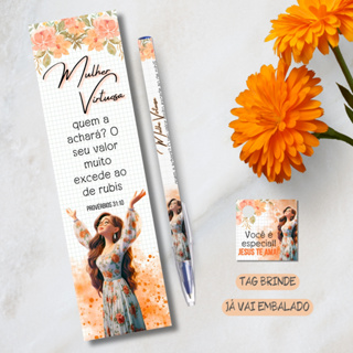 10  Ou 20  Kit Caneta + Marca Pagina Mulher Virtuosa, Congresso Feminino, Cristã, Dia Da Mulher em Oferta na Shopee