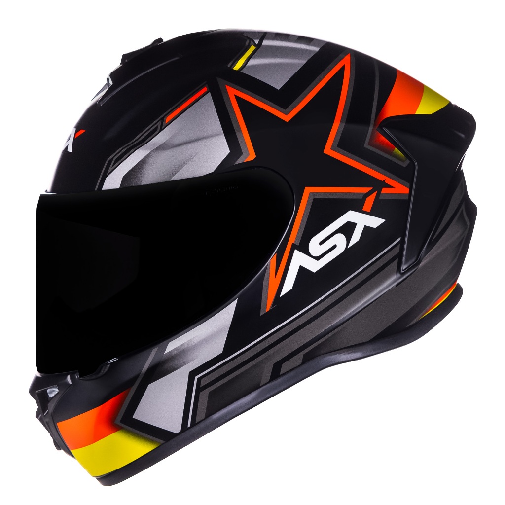 Capacete Masculino Esportivo ASX Draken Pilot Preto Fosco Vermelho Amarelo