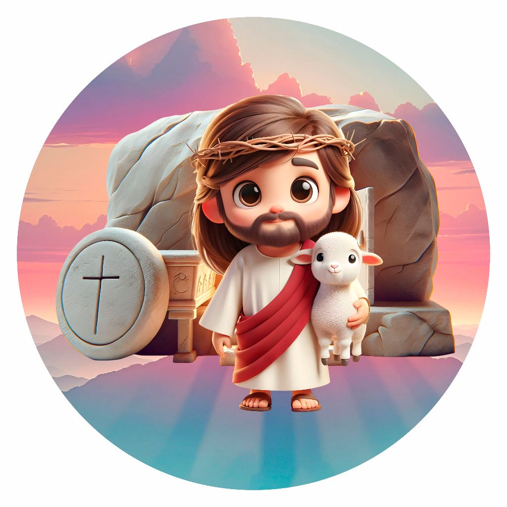 Painel De Tecido Sublimado Redondo Jesus Ressuscitado Páscoa Bom Pastor - 150x150cm