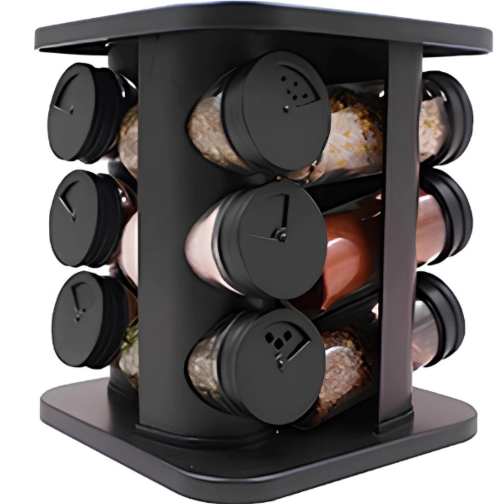 Porta Temperos Profissional Giratório 9 Potes Vidro OFERTA Tampa Dosadora Organizador Condimentos