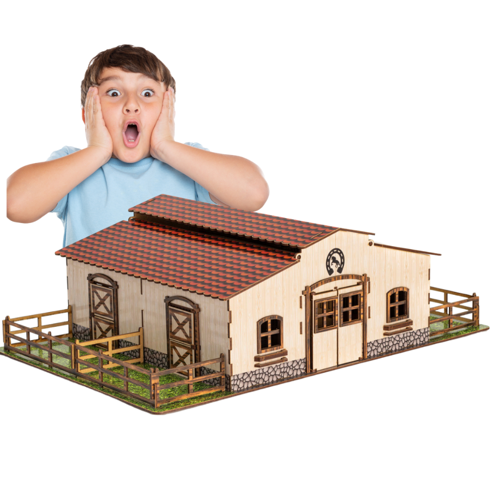 Mini Estábulo Em MDF Adesivado Fazenda Infantil Brinquedo Educativo MDF Criativa
