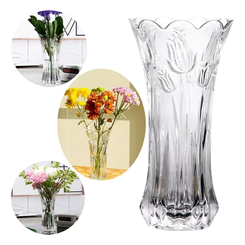 Vaso de Vidro Lapidado 23cm Decoração Sala Festa Plantas Flores
